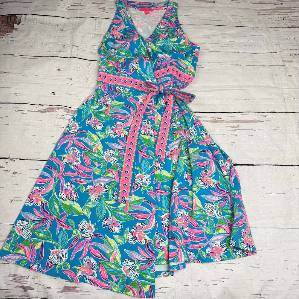 Lilly Pulitzer Floral Wrap Dress, Tropical Print, Size M - Summer Preppy Style - Picture 2 of 9